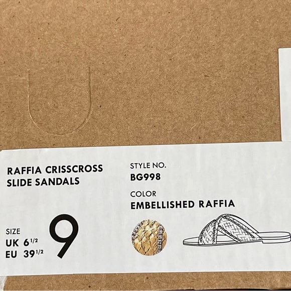 J Crew Raffia Crisscross Slide Sandals with Rhinestone Lining Size 9 NEW - Picture 12 of 12